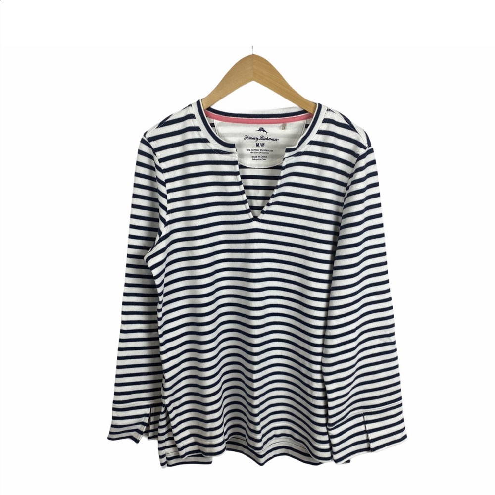 Tommy Bahama white & navy striped top